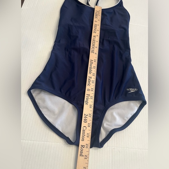 SPEEDO LADIES NAVY BLUE W/WHITE TRIM ONE-PIECE  BATHING SUIT. SIZE SMALL - Picture 5 of 8